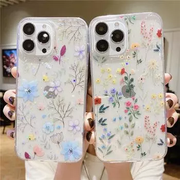 Роскошный прозрачный чехол с цветочным блеском для Iphone 13 11 12 Pro Max Xs Mini Xr X 8 7 Plus Se, модная задняя крышка с листьями и цветочным принтом бабочки For iPhone 11 Pro