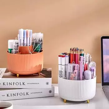 Rotating makeup box storage bin, desktop compartment, lipstick dressing table, cosmetics storage bin, pen holder белый