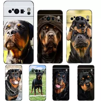 Rottweiler Dog For Google Pixel 8 7 6 Pro 6A 5G Black Phone Case Soft Shockproof Back Cover Silicone TPU Shell Coque Pixel 7 Pro