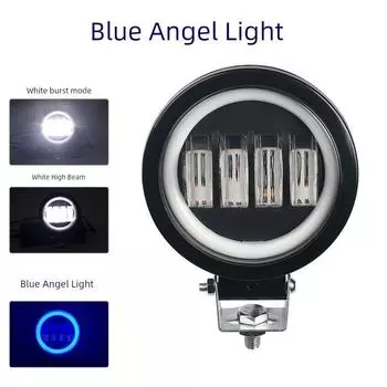 Round Angel Eye Aperture Motorcycle Spotlight Flash Automobile Led Working Lamp Electric Car Restoration External Headlight Round blue circle 4 beads