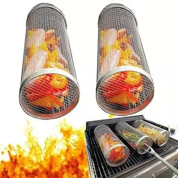 Round Barbecue Kitchen Utensils Bbq Basket Tools Stainless Steel Lighter Rolling Grill Cookware Assesories Accessories Outdoor