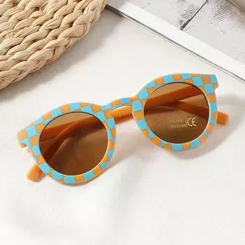Round Frame Children Sunglasses 3-8Y Sun Glasses Trendy Kids Sun Protection Glasses for Boys Girls Orange-Blue