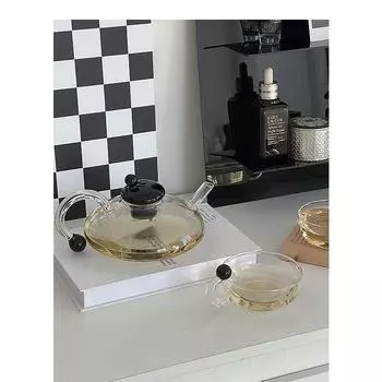 Round Glass Teacup Teapot Set Pitcher and Cup Set Coffee Pot Lovely Glass Decoration Cup Afternoon Tea Glass Drinkware