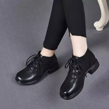Round head flat bottom short boots women s autumn and winter new comfortable Martin boots cowhide side zipper women s cotton boots 35