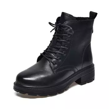 Round head Martin boots women s lace-up short boots basic first-layer cowhide women s cotton boots leather boots 35