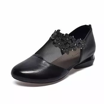 Round head mesh single shoes women s spring simple temperament flower flat shoes rear zipper women 34