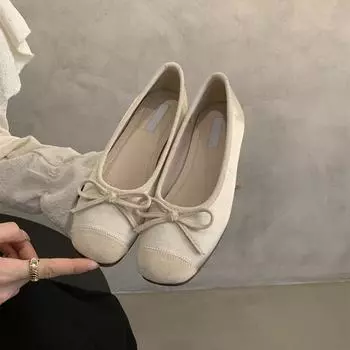 Round head shallow mouth single shoes female spring and autumn new soft leather ballet fairy wind gentle pedal soft flat beanie ladyshoes 35 розовый