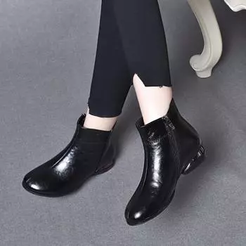 Round head short boots women s new mango head low heel casual cotton boots comfortable flat boots cowhide women s leather boots 34