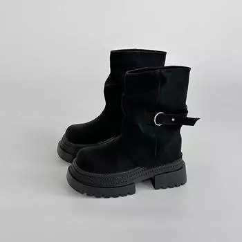 Round head thick sole heightening short boots women s fashion versatile belt buckle new fashion versatile thick sole boots 35