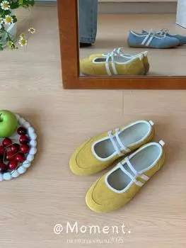 Round head versatile flat bottom Mary Jane single shoes women s new spring and autumn shallow mouth retro soft sole Doudou shoes 35 жёлтый