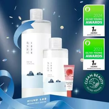 ROUND LAB [1-е место в течение 2 лет подряд, бесплатный подарок] Тоник Round Lab 1025 Dokdo 500 мл + 200 мл Awards Limited Edition + крем Camellia 10 мл