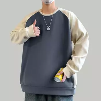 Round Neck Raglan Sleeve Sweater Men s Spring and Autumn New Loose Color Matching Raglan Long Sleeve Bottoming Coat M