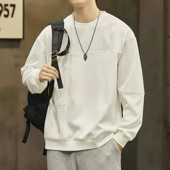 Round Neck Sweatshirt Men s Autumn New American Retro Trendy Brand Loose Couple Splicing T-shirt Casual Tops for Men L