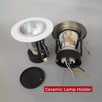 Round Nickel/White E27 Downlight Frame Recessed Ceiling Mounted Bracket Socket Replaceable LED Bulb Spot Ligthing Fixture Holder Dia100mm