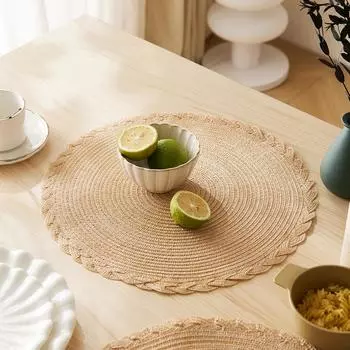 Round Placemats Set of 4 Cotton Woven Placemat Heat-Resistant Non-Slip Washable Table Mats for Dining Table 38CM&Round