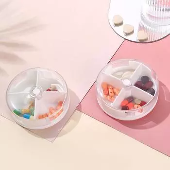 Round Rotary Pill Case White Pill Storage Box Practical 4 Grids Pill Cases Travel белый