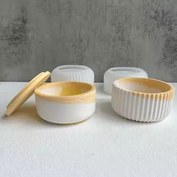 Round Stripe with Cover Bottle DIY Storage Jar Pottery Mould Concrete Art Making Supplies Decor Silicone Molds Cement Plaster