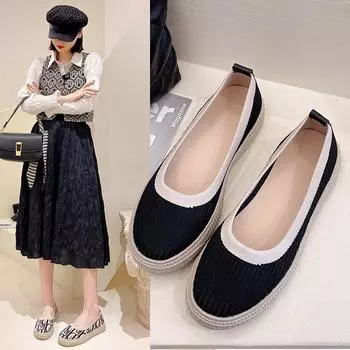 Round toe mesh 3cm thick bottom Female Leisure loafers Women s Slip-on Soft Bottom Breathable Lazy People Fisherman Shoes 35 чёрный