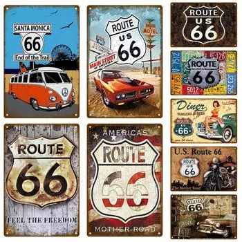 Route 66 Автомобиль Ретро Декоративный Дом Металлическая Вывеска Плакаты На Стене Жестяная Вывеска Винтажный Плакат Декор Настенное Искусство Украшение Комнаты 20 x 30cm