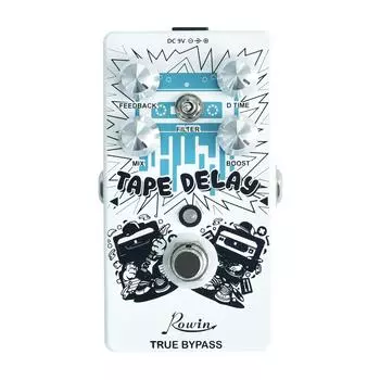 Rowin RE-01 TAPE DELAY Цифровая педаль эффектов для гитары с обратной связью Время Mix Boost 4 ручки управления Фильтр Modulation True белый