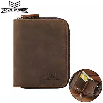 Royal Bagger RFID блок короткий кошелек для мужчин ретро из натуральной коровьей кожи мужской держатель для карт на молнии кошелек для монет 1392