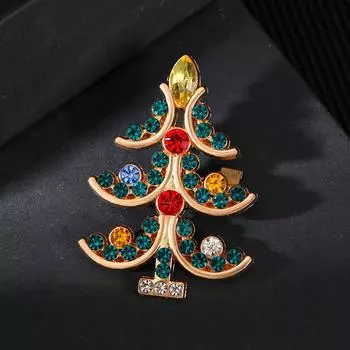 Рождественская брошь Рождественская елка Праздничная вечеринка Новые подарки Металлическая брошь с бриллиантами Аксессуары