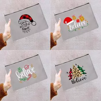 Рождественская шапка Believe Print Косметички на молнии для рождественской вечеринки Косметичка для хранения дамский повседневный дорожный органайзер