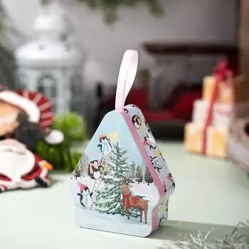 Рождественская жестяная коробка, Металлические банки для печенья с крышками, Жестяная коробка для рождественских открыток, Контейнеры для хранения конфет в форме домика для подарков, Праздничная подарочная коробка One Size