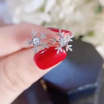 Рождественские подарочные серьги, изысканные рождественские серьги-гвоздики с блестящими цирконами в виде снежинок, универсальные новогодние серьги.