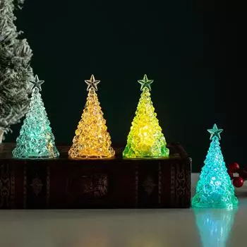 Рождественские украшения Мини светящаяся новогодняя елка Прозрачный хрустальный ночник Настольный макет Реквизит Небольшие подарки прозрачный/жёлтый