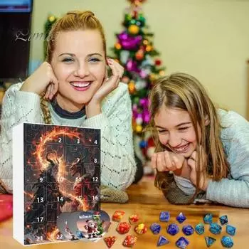 Рождественский адвент-календарь 2024, акриловые игральные кости, украшения, 24-дневный календарь обратного отсчета, набор разноцветных многогранных игральных костей K