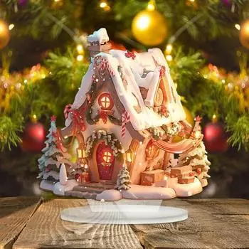 Рождественский акриловый настольный орнамент, плоский, снежный домик, украшение с основанием, рождественский деревенский бревенчатый домик, украшение для праздничного стола B