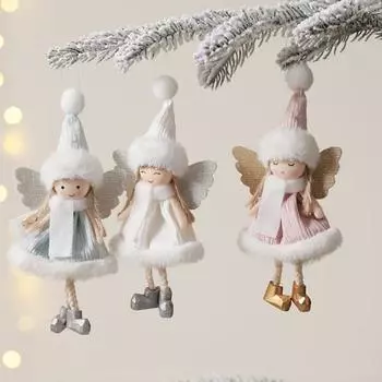 Рождественский ангел, украшение, плюшевый ангел, кукла, подвеска, крылатый ангел, девочка, подвесное украшение для рождественской елки, настенный декор для двери серый