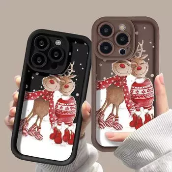 Рождественский чехол для iPhone 11 13 12 14 15 16 Pro Max XR XS Samsung A15 A55 A05 Redmi 12 13C OPPO A16 A18 A60 Reno 11 Vivo Y17S Y12 infinix note iPhone 7&8 розовый