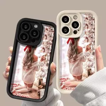 Рождественский чехол для iPhone 11 13 12 14 15 16 Pro Max XR XS Samsung A15 A55 A05 Redmi 12 13C OPPO A16 A18 Reno 11 Vivo Y17S Y12 infinix note 40 iPhone 7&8 розовый
