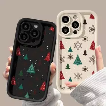 Рождественский чехол для iPhone 11 13 12 14 15 16 Pro Max XR XS Samsung A15 A55 A05 Redmi 12 13C OPPO A16 A18 A60 Reno 11 Vivo Y17S Y12 infinix note iPhone 7&8 розовый