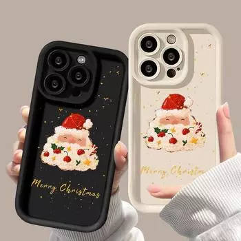 Рождественский чехол для iPhone 11 13 12 14 15 16 Pro Max XR XS Samsung A15 A55 A05 Redmi 12 13C OPPO A16 A18 Reno 11 Vivo Y17S Y12 infinix note 40 iPhone 7&8 розовый
