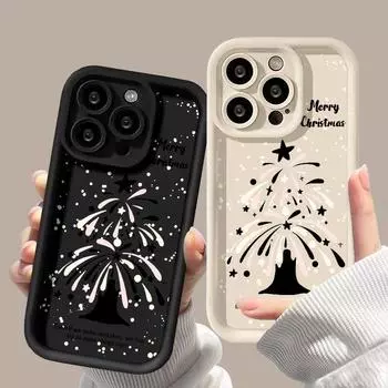 Рождественский чехол для iPhone 11 13 12 14 15 16 Pro Max XR XS Samsung A15 A55 A05 Redmi 12 13C OPPO A16 A18 A60 Reno 11 Vivo Y17S Y12 infinix note iPhone 7&8 розовый