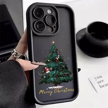 Рождественский чехол для iPhone 11 13 12 14 15 16 Pro Max XR XS Samsung A15 A55 A05 Redmi 12 13C OPPO A16 A18 A60 Reno 11 Vivo Y17S Y12 infinix note iPhone 7&8 розовый