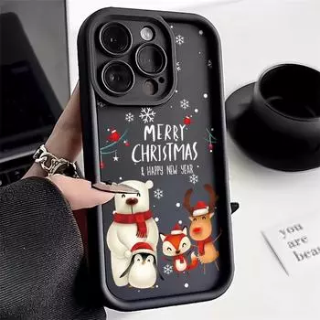 Рождественский чехол для iPhone 11 13 12 14 15 16 Pro Max XR XS Samsung A15 A55 A05 Redmi 12 13C OPPO A16 A18 Reno 11 Vivo Y17S Y12 infinix note 40 iPhone 7&8 розовый