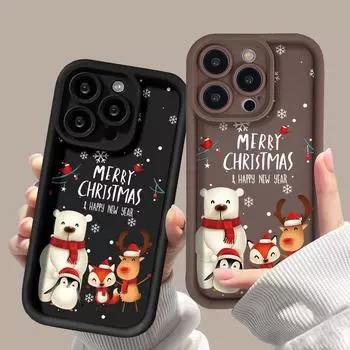 Рождественский чехол для iPhone 11 13 12 14 15 16 Pro Max XR XS Samsung A15 A55 A05 Redmi 12 13C OPPO A16 A18 A60 Reno 11 Vivo Y17S Y12 infinix note iPhone 7&8 розовый