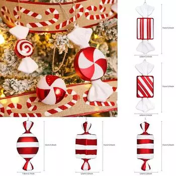 Рождественский декор в красно-белую цветовую гамму Цвет Navidad Праздничные принадлежности Новогодние рождественские конфеты Подвесные украшения для помещений
