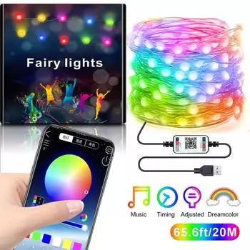 Рождественский гирлянда с Bluetooth, красочные гирлянды RGB, гирлянда, украшения для рождественской елки, домашний новогодний декор, светодиодная гирлянда 20 м 2m