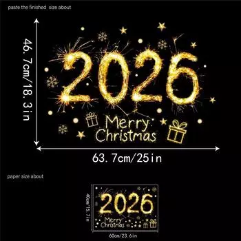 Рождественское украшение, 2026, Эффект фейерверка, Наклейки на окна, Украшение витрины магазина, Электростатические наклейки, Наклейки для украшения вечеринки 60*40cm