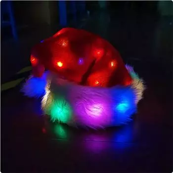 Рождественское украшение, плюшевая подсветка, светодиодная шляпа Санта-Клауса, шляпа Санта-Клауса, рождественские принадлежности красный