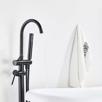 Rozin Black Bronze Bathroom Bathtub Shower Faucets Round Floor Standing Faucet Hot Cold Water Mixer Tap,Tub Spout & Hand Shower