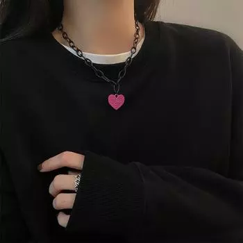 Розовое ожерелье Love для женщин, крутой кулон в стиле диско в стиле хип-хоп, панк, персонализированный кулон-цепочка для толстовки в стиле хип-хоп, модное женское ожерелье