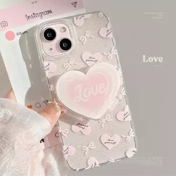 Розовый чехол-подставка Love для телефона 15promax