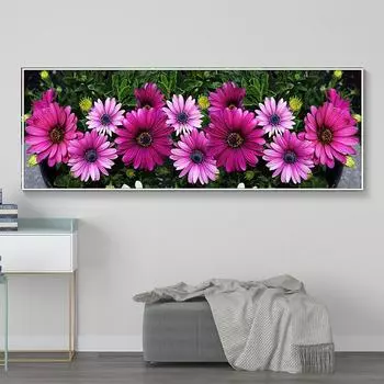 Розовый цветок ромашки большой 5d diy алмазные картины полный круглый дрель Алмазная вышивка картина мозаичный комплект домашний декор 20x60CM