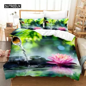 Розовый лотос пододеяльник комплект постельного белья Stream Water Natural Jingguan полный комплект 200x200 220x240 см для женщин и детей украшения для спальни EU single(135x200cm)